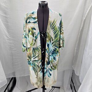 630-28 Chicos open front Tropical Palm Floral Cardigan Kimono Size 2 (12, LG)